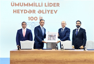 A ceremony to seal postage stamps dedicated to the 100th anniversary of Heydar Aliyev was held